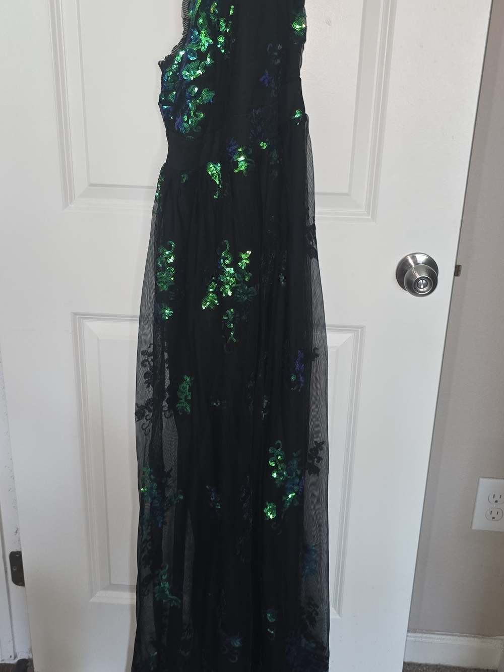 SHEIN One-Shoulder Sequin Black Dress with Green and Blue Accents - Picture 2 of 5
